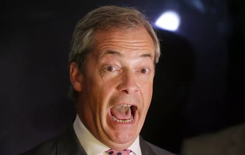 Nigel Farage, chairman of the UK Independence Party (UKIP), reacts to the vote count at a Leave.EU referendum party in London, Britain, 24 June 2016. In a referendum on 23 June, Britons have voted by a narrow margin to leave the European Union (EU). Photo: MICHAEL KAPPELER/dpa