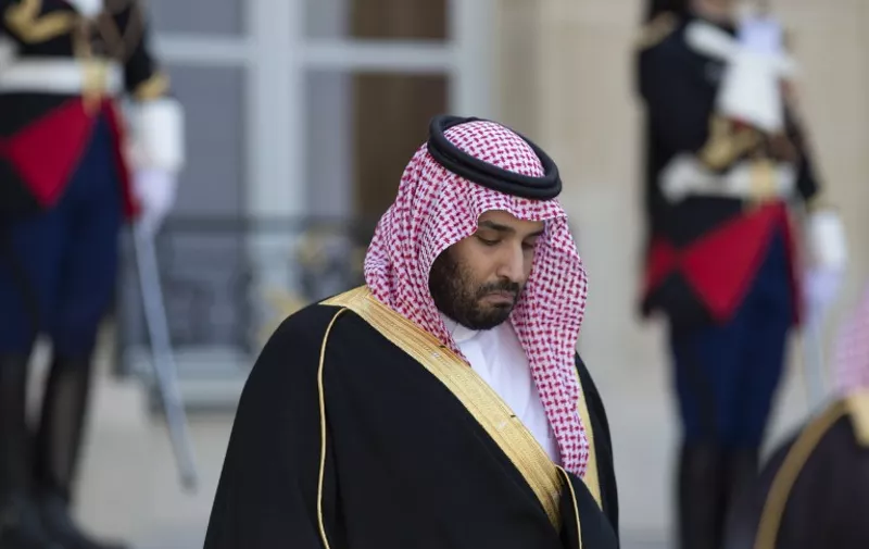Saudi Defence Minister Prince Mohammed bin Salman bin Abdul Aziz al-Saud leaves after meeting with the French president at the Elysee Palace in Paris, on June 24, 2015. Top French and Saudi leaders met on June 24  in Paris to discuss billions of euros in projects as the two nations work to tighten economic and diplomatic bonds.   AFP PHOTO / ALAIN JOCARD / AFP / ALAIN JOCARD