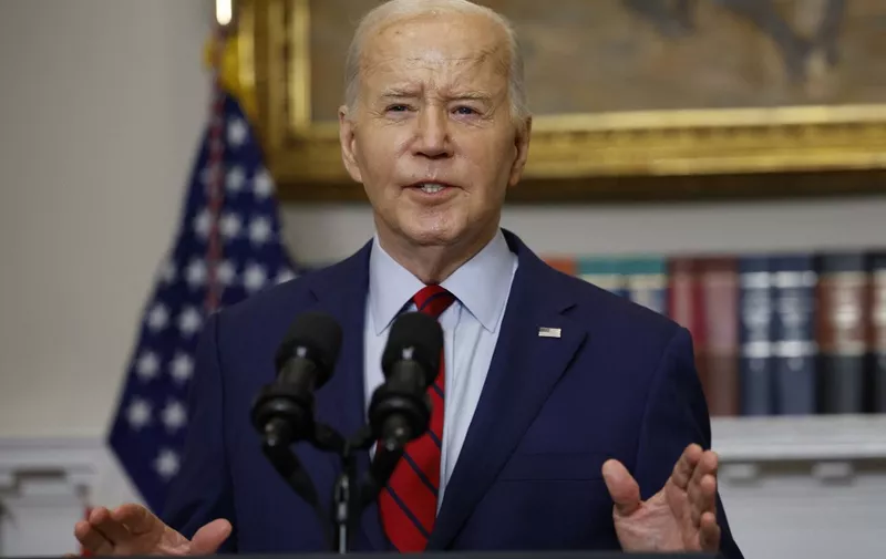 WASHINGTON, DC - MAY 02: U.S. President Joe Biden speaks from the Roosevelt Room of the White House on May 02, 2024 in Washington, DC. Biden spoke about recent protests across the United States on college campuses.   Kevin Dietsch/Getty Images/AFP (Photo by Kevin Dietsch / GETTY IMAGES NORTH AMERICA / Getty Images via AFP)