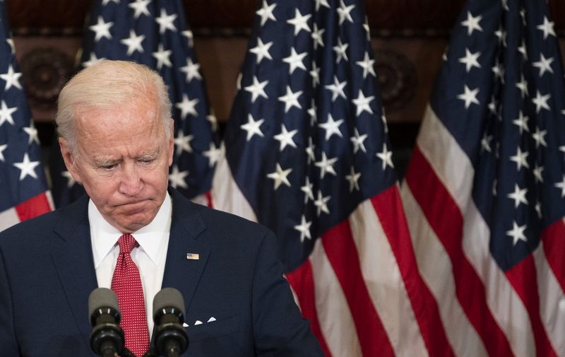 Former vice president and Democratic presidential candidate Joe Biden speaks about the unrest across the country from Philadelphia City Hall on June 2, 2020, in Philadelphia, Pennsylvania, contrasting his leadership style with that of US President Donald Trump, and calling George Floyd's death "a wake-up call for our nation." (Photo by JIM WATSON / AFP)