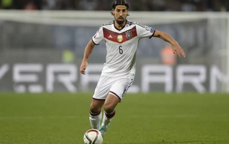 Germany's midfielder Sami Khedira plays the ball during the UEFA 2016 European Championship qualifying round Group D football match Germany vs Gibraltar in Nuremberg, southern Germany on November 14, 2014. AFP PHOTO / CHRISTOF STACHE