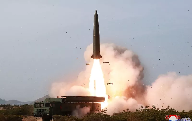 This picture taken on May 4, 2019 and released from North Korea's official Korean Central News Agency (KCNA) on May 5, 2019 shows a test of weapons in an undisclosed location in North Korea. - North Korea has tested long-range multiple rocket launchers and tactical guided weapons in a "strike drill" overseen by leader Kim Jong Un, state media said. (Photo by KCNA VIA KNS / various sources / AFP) / South Korea OUT / ---EDITORS NOTE--- RESTRICTED TO EDITORIAL USE - MANDATORY CREDIT "AFP PHOTO/KCNA VIA KNS" - NO MARKETING NO ADVERTISING CAMPAIGNS - DISTRIBUTED AS A SERVICE TO CLIENTS / THIS PICTURE WAS MADE AVAILABLE BY A THIRD PARTY. AFP CAN NOT INDEPENDENTLY VERIFY THE AUTHENTICITY, LOCATION, DATE AND CONTENT OF THIS IMAGE --- /