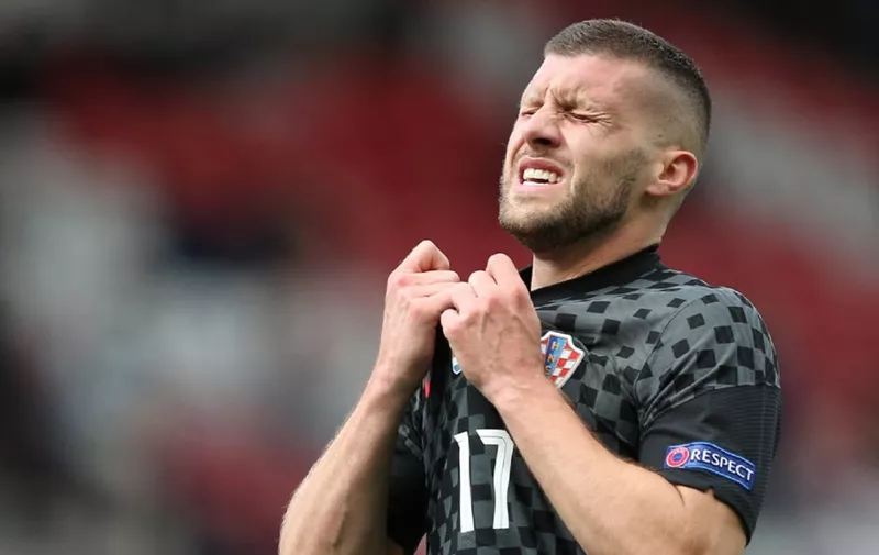 Croatia's forward Ante Rebic reacts during the UEFA EURO 2020 Group D football match between Croatia and Czech Republic at Hampden Park in Glasgow on June 18, 2021. (Photo by Robert Perry / POOL / AFP)