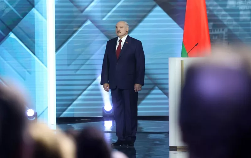 Belarus' President Alexander Lukashenko delivers his annual address to the nation and lawmakers in Minsk on August 4, 2020. (Photo by Nikolay PETROV / BELTA / AFP)