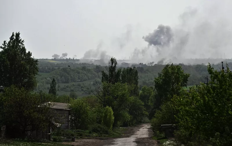 Black smoke ascends following shelling in the area of Ocheretyne in the Donetsk region, on April 28, 2024, amid the Russian invasion of Ukraine. (Photo by Genya SAVILOV / AFP)