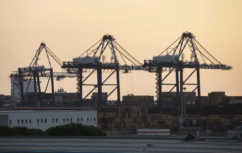 General view from the outside of some cranes and containers in the Port of Gioia Tauro (RC) on August 1, 2020. (Photo by Andrea Pirri/NurPhoto) (Photo by Andrea Pirri / NurPhoto / NurPhoto via AFP)