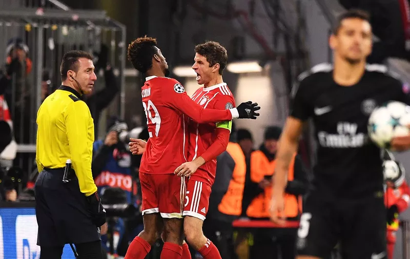 MUNICH, GERMANY &#8211; DECEMBER 5: Kingsley Coman (L) and Thomas Mueller of Bayern Munich celebrate a goal during the UEFA Champions League Group B soccer match between FC Bayern Munich and Paris Saint-Germain at the Allianz Arena on December 5, 2017 in Munich, Germany. Lukas Barth / Anadolu Agency, Image: 356992798, License: Rights-managed, Restrictions: , [&hellip;]