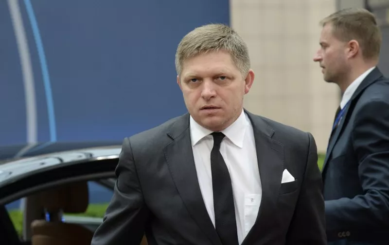 Slovakian Prime Minister Robert Fico arrives for a European summit in Brussels on March 20, 2015.    . AFP PHOTO /  THIERRY CHARLIER