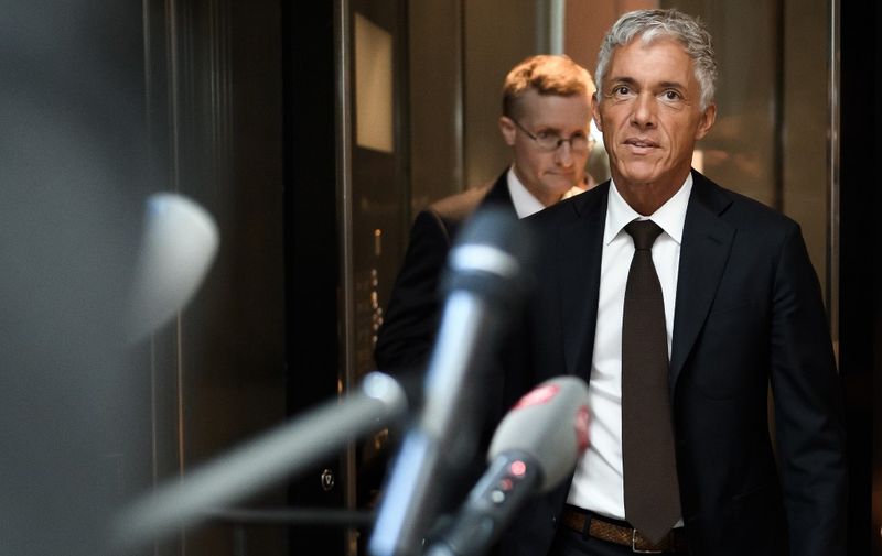 Switzerland's attorney general Michael Lauber arrives on May 20, 2020 for his hearing before a parliamentary committee at the Swiss House of Parliament in Bern, following a reportedly undisclosed meeting between the country's top prosecutor and the FIFA's President. - The committee of lawmakers plans to decide on the possible opening of a revocation procedure against him. In Switzerland, the attorney general is chosen by parliamentarians. (Photo by Fabrice COFFRINI / AFP)