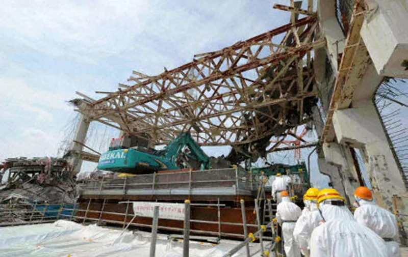 TOKYO, Japan - Photo shows the operation floor on the fifth floor of the wrecked No. 4 reactor building at the crisis-hit Fukushima Daiichi Nuclear Power station in Fukushima Prefecture on May 26, 2012. A group of reporters viewed the No. 4 reactor with nuclear disaster minister Goshi Hosono, who inspected how a spent fuel storage pool cooling a large number of nuclear fuel rods inside the No. 4 reactor building of the power plant has been reinforced to brace for major aftershocks. (Pool photo) (Kyodo)