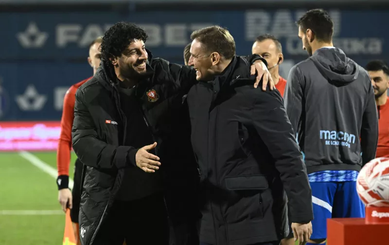 06.02.2026., stadion Maksimir, Zagreb - SuperSport HNL, 21. kolo, NK Lokomotiva - HNK Gorica. trener Gorice Mario Carevic i trener Lokomotive Nikica Jelavic (06.02.2026., stadion Maksimir, Zagreb - SuperSport HNL, 21. kolo, NK Lokomotiva - HNK Gorica.