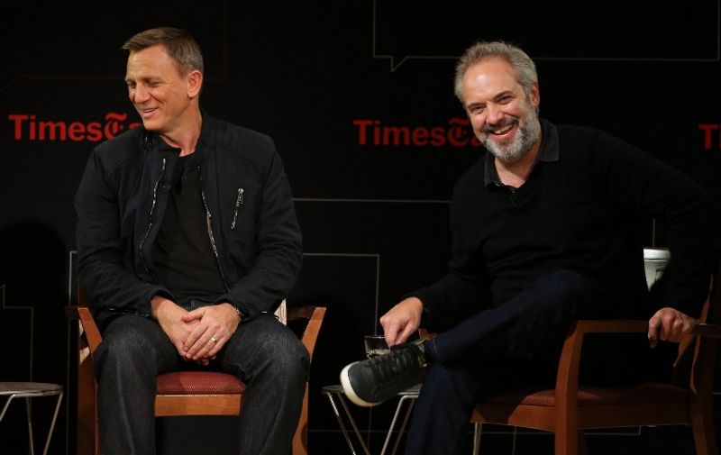 NEW YORK, NY - NOVEMBER 04: Actor Daniel Craig and director Sam Mendes chat with moderator Logan Hill during the "Times Talks Presents: Spectre, An Evening With Daniel Craig And Sam Mendes' at The New School on November 4, 2015 in New York City.   Neilson Barnard/Getty Images/AFP