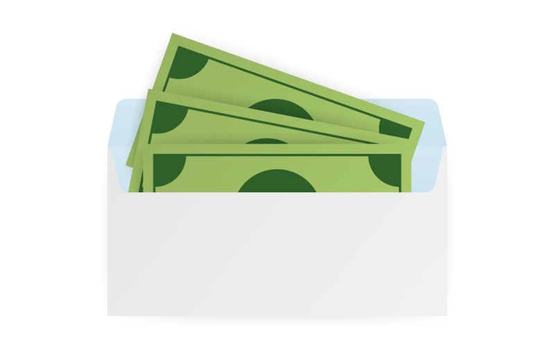 Some dollar bills in white envelope. Send money concept. Vector stock illustration.