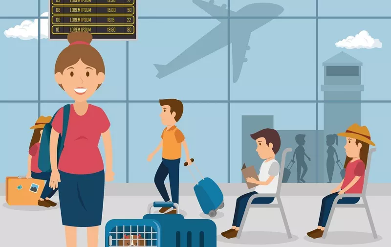 young woman with dog in the airport vector illustration design, Image: 377744962, License: Royalty-free, Restrictions: , Model Release: no, Credit line: Profimedia, Stock Budget