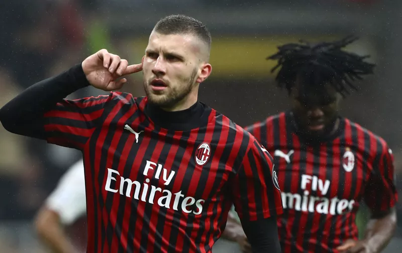 MILAN, ITALY - FEBRUARY 17:  Ante Rebic of AC Milan celebrates after scoring the opening goal during the Serie A match between AC Milan and Torino FC at Stadio Giuseppe Meazza on February 17, 2020 in Milan, Italy.  (Photo by Marco Luzzani/Getty Images)