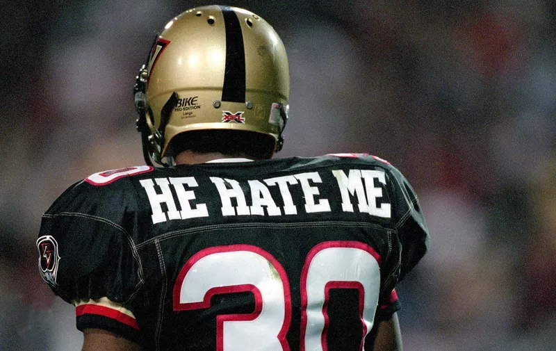 3 Feb 2001:  A rear view of Rod Smart #30 of the Las Vegas Outlaws walking on the field during the game against the New York/New Jersey Hitmen at the Sam Boyd Stadium in Las Vegas, Nevada.  The Outlaws defeated the Hitmen 19-0.Mandatory Credit: Todd Warshaw  /Allsport