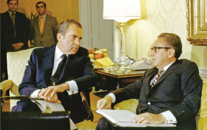 Nov. 25, 1972 - Washington, District of Columbia, United States of America - National Security Advisor Doctor Henry A. Kissinger, right, briefs United States President Richard M. Nixon, left, in Washington, D.C. on November 25, 1972..Credit: White House via CNP, Image: 270121829, License: Rights-managed, Restrictions: , Model Release: no, Credit line: Profimedia, Zuma Press - News