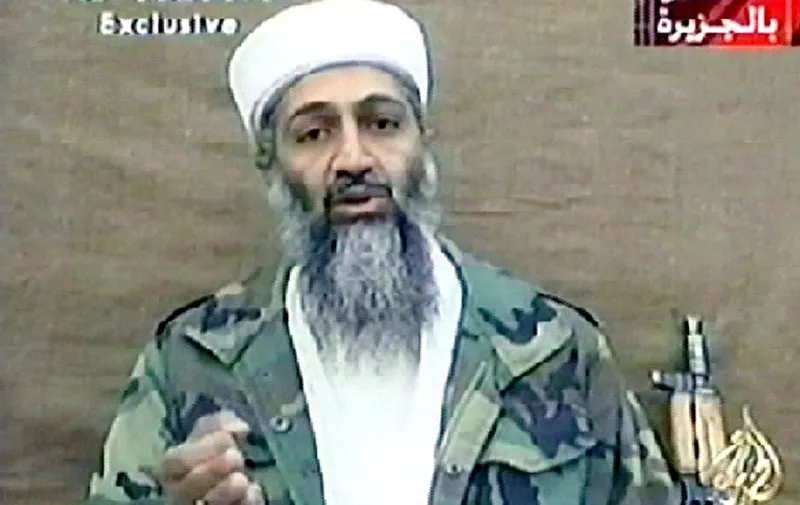 A television frame grab taken 03 November 2001 from a videotape broadcast by Qatar's al-Jazeera satellite television, shows terror suspect Saudi born Osama bin Laden. Bin Laden said in the recorded video address, that the United Nations is "an instrument of crimes" against Muslims, and leaders of Arab UN member countries are "infidels". AFP PHOTO/AL-JAZEERA