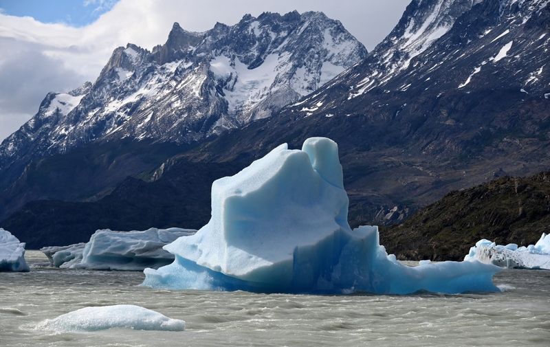View of glaciers at the Torres del Paine National Park in Magallanes region, Chile, on November 1, 2019. (Photo by Johan ORDONEZ / AFP)