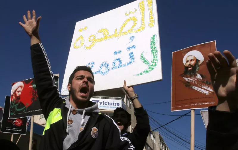 Lebanese college students take part in a demonstration on January 13, 2016 in the southern Lebanese city of Nabatiyeh, against the execution of prominent Shiite Muslim cleric Nimr al-Nimr by Saudi authorities. 

Saudi Arabia on January 2 executed 47 men convicted of "terrorism", including Al-Qaeda-linked Sunni militants and Shiite cleric Nimr al-Nimr, whose death sparked a diplomatic crisis with Iran.  / AFP / MAHMOUD ZAYYAT