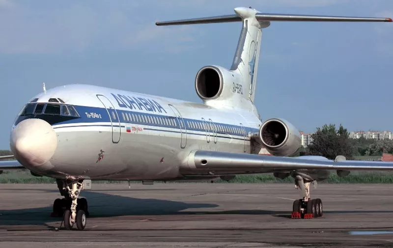 (FILES) This file photo taken on January 2, 2001 shows a Tupolev-154 (TU-154) aircraft. 
A Russian military plane crashed on December 25, 2016 in the Black Sea as it made its way to Syria with 91 people onboard, including musicians heading to celebrate the New Year with troops. Local news agencies, citing the defence ministry, said the Tu-154 plane had crashed shortly after taking off from the southern city of Adler, south of the Black Sea resort city of Sochi, at 5:40 am local time (0240 GMT).
 / AFP PHOTO / Alexander NEMENOV