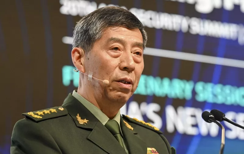 China's Minister of National Defence Li Shangfu delivers a speech during the 20th Shangri-La Dialogue summit in Singapore on June 4, 2023. (Photo by Roslan RAHMAN / AFP)