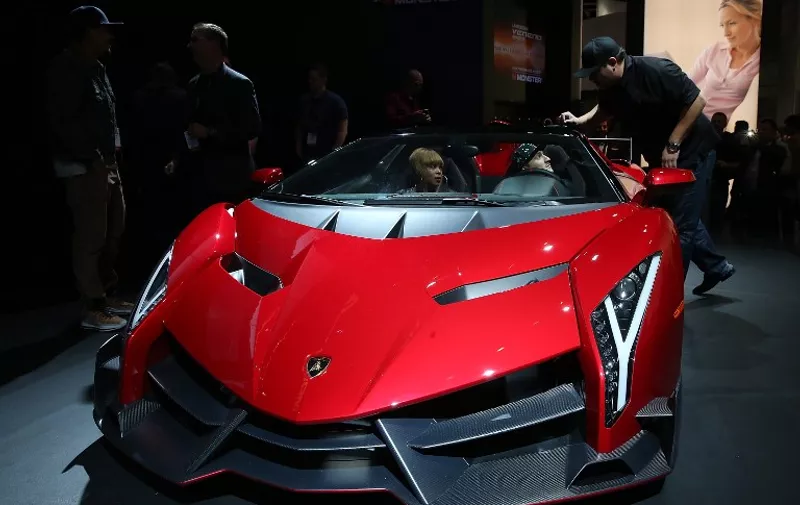 LAS VEGAS, NV - JANUARY 08: The Lamborghini Veneno Roadster outfitted with Monster Audio is displayed in the Monster booth at the 2014 International CES at the Las Vegas Convention Center on January 8, 2014 in Las Vegas, Nevada. CES, the world's largest annual consumer technology trade show, runs through January 10 and is expected to feature 3,200 exhibitors showing off their latest products and services to about 150,000 attendees.   Justin Sullivan/Getty Images/AFP