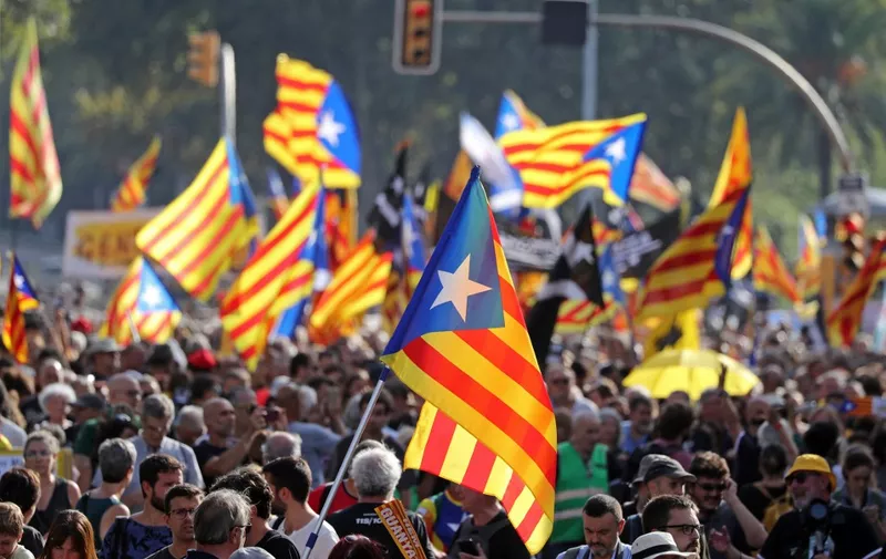 Demonstration in the streets of Barcelona to celebrate the National Day of Catalonia, in Barcelona on 11th September 2022. 
 -- (Photo by Urbanandsport/NurPhoto) (Photo by Urbanandsport / NurPhoto / NurPhoto via AFP)