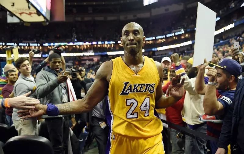 NEW ORLEANS, LA - FEBRUARY 04: Kobe Bryant #24 of the Los Angeles Lakers leaves the court following a game against the New Orleans Pelicans at the Smoothie King Center on February 4, 2016 in New Orleans, Louisiana. Los Angeles defeated New Orleans 99-96. NOTE TO USER: User expressly acknowledges and agrees that, by downloading and or using this photograph, User is consenting to the terms and conditions of the Getty Images License Agreement.   Stacy Revere/Getty Images/AFP