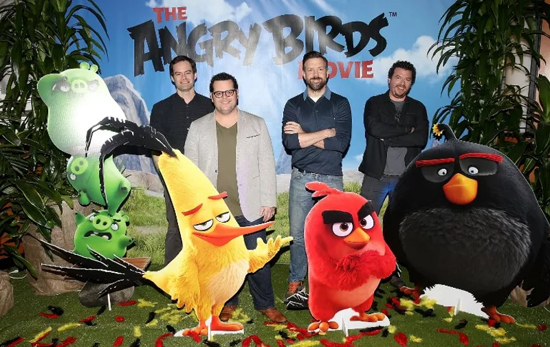 CULVER CITY, CA - FEBRUARY 23: (L-R) Actors Bill Hader, Josh Gad, Jason Sudeikis and Danny McBride attend a photo call and Q&amp;A session for a "Sneak Beak" of Columbia Pictures and Rovio Animations' ANGRY BIRDS at Sony Pictures Studios on February 23, 2016 in Culver City, California.   Jesse Grant/Getty Images for Sony Pictures Entertainment/AFP