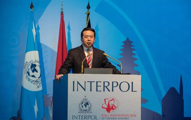 (161110) -- BALI, Nov. 10, 2016 () -- China's Vice Minister for Public Security Meng Hongwei addresses the 85th session of the general assembly of the International Criminal Police Organization (Interpol) in Bali, Indonesia, Nov. 10, 2016. Meng Hongwei was elected as the Interpol president on Thursday, the first Chinese official to take the post., Image: 305238960, License: Rights-managed, Restrictions: WORLD RIGHTS excluding China- Fee Payable Upon Reproduction - For queries contact Photoshot - sales@photoshot.com  London: +44 (0) 20 7421 6000  Los Angeles: +1 (310) 822 0419  Berlin: +49 (0) 30 76 212 251, Model Release: no, Credit line: Profimedia, UPPA News