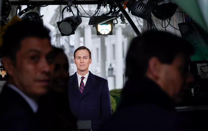 WASHINGTON, DC - JANUARY 29: Jared Kushner, Senior Advisor to President Donald Trump, stands for a television interview on FOX News outside the White House on January 29, 2020 in Washington, DC. Yesterday, President Trump released details of his administration's long-awaited Middle East peace plan to resolve the Israeli-Palestinian conflict, which was spearheaded by Kushner. (Photo by Drew Angerer/Getty Images)