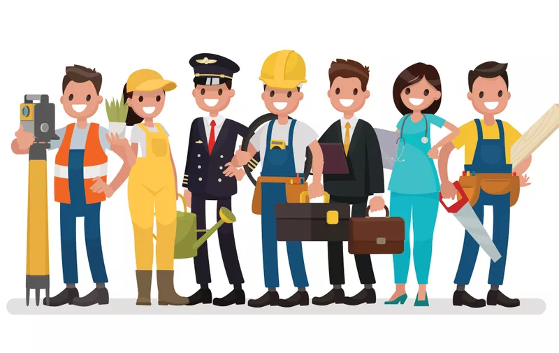 Labor Day. A group of people of different professions on a white background. Vector illustration in a flat style