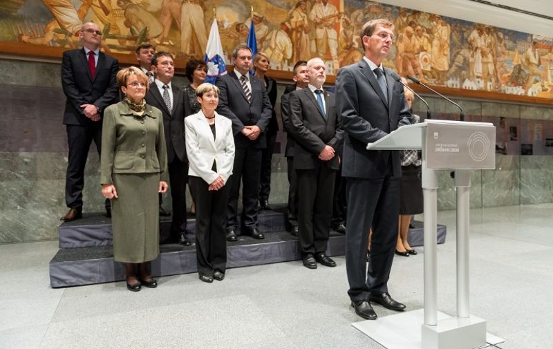 Slovenia's Prime Minister Miro Cerar addresses the media after the parliament appointed his new centre-left government in Ljubljana, Slovenia on September 18, 2014. Cerar announced a restrictive financial policy and further privatisations as parliament approved his cabinet today. The 16-member cabinet was approved with 54 against 25 votes in the 90-seat parliament. Six MPs abstained. AFP PHOTO / Jure Makovec