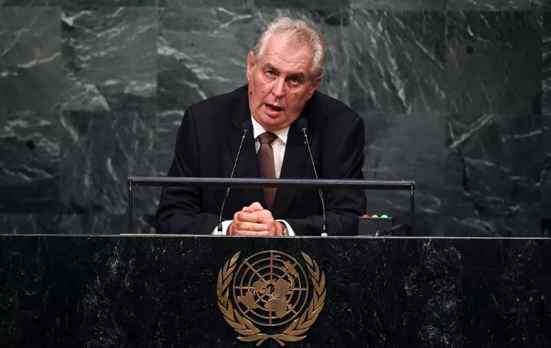 Czech Republic's President Milos Zeman addresses the 70th Session of the United Nations General Assembly at the UN in New York on September 29, 2015. AFP PHOTO/JEWEL SAMAD