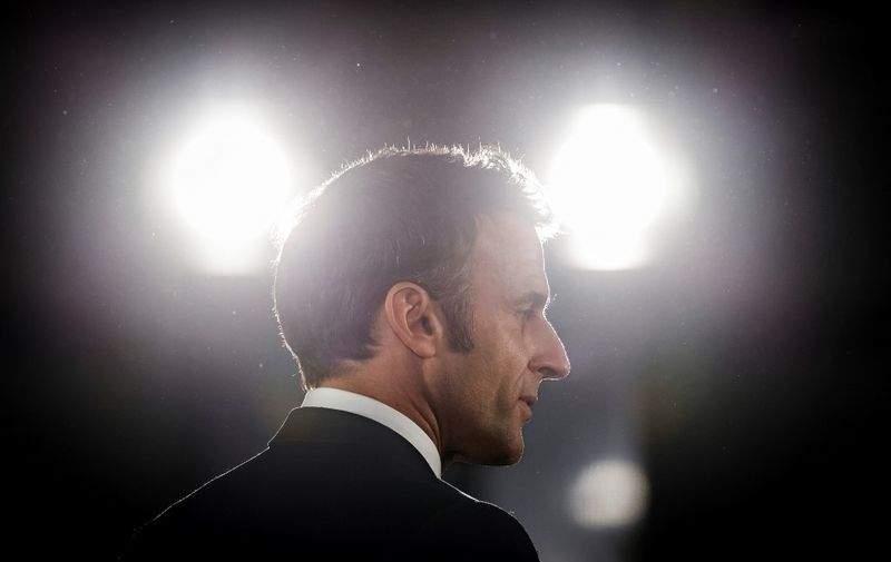 French President Emmanuel Macron delivers a speech during a working meeting 500 days ahead of the Paris 2024 Summer Olympic and Paralympic Games at the Paris and Ile-de-France Prefecture in Paris on March 14, 2023. - The 2024 Summer Olympics are held in Paris from July 26 to Ausgust 11, 2024. (Photo by Ludovic MARIN / POOL / AFP)