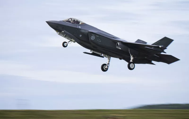 A Royal Norwegian Air Force's F-35 jet takes off from Orland Air Base during the The Arctic Fighter Meet exercises occurring from August 21 to 25 in Brekstad, located west of Trondheim, Norway, on August 23, 2023. Norwegian F-35, Swedish JAS Gripen and Finnish F-18 participate in the Arctic Fighter Meet exercise, part of the Nordic Defence Cooperation (NORDEFCO).  (Photo by Jonathan NACKSTRAND / AFP)