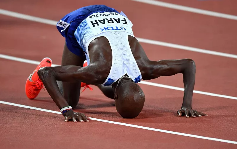 LONDON, UNITED KINGDOM &#8211; AUGUST 04: Mo Farah of Great Britain prostrates as part of his celebration after winning men&#8217;s 10,000 meters during the &#8220;IAAF Athletics World Championships London 2017&#8221; at London Stadium in the Queen Elizabeth Olympic Park in London, United Kingdom on August 4, 2017. Mustafa Yalcin / Anadolu Agency, Image: 344131135, License: [&hellip;]