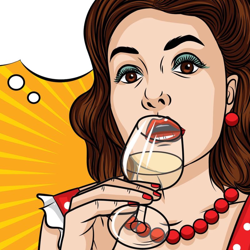 Vector retro illustration pop art comic style of a pretty woman in red dress drinking an alcohol, Image: 368927565, License: Royalty-free, Restrictions: , Model Release: no, Credit line: Profimedia, Stock Budget