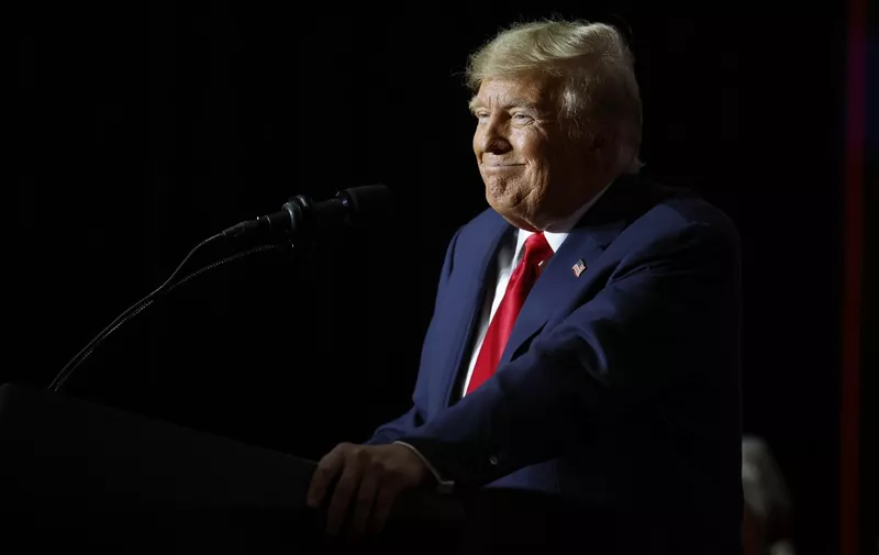 DES MOINES, IOWA - JANUARY 15: Republican presidential candidate, former U.S. President Donald Trump speaks during his caucus night event at the Iowa Events Center on January 15, 2024 in Des Moines, Iowa. Iowans voted today in the states caucuses for the first contest in the 2024 Republican presidential nominating process. Trump has been projected winner of the Iowa caucus.   Chip Somodevilla/Getty Images/AFP (Photo by CHIP SOMODEVILLA / GETTY IMAGES NORTH AMERICA / Getty Images via AFP)