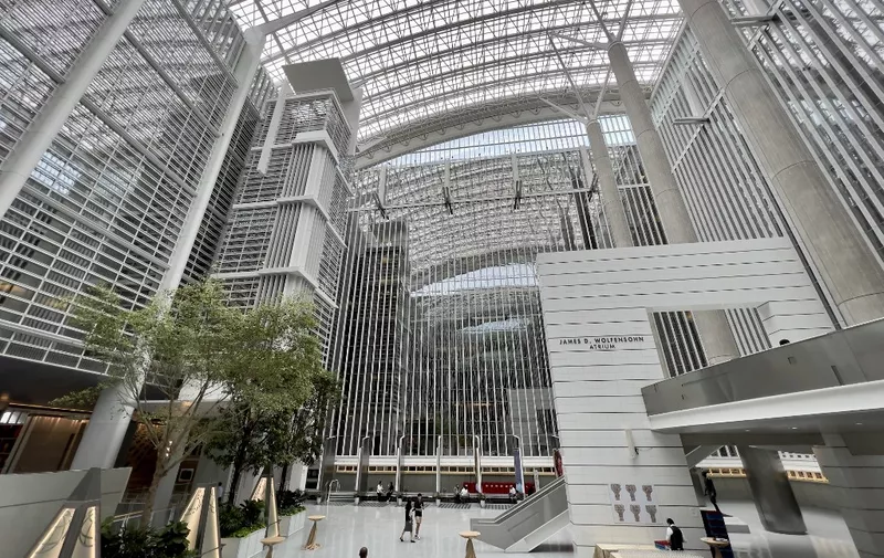 The James D. Wolfensohn Atrium of the World Bank Headquarters in Washington, DC, on June 23, 2023. (Photo by Daniel SLIM / AFP)