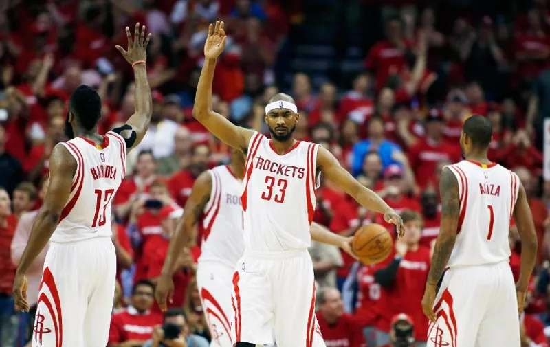 HOUSTON, TX &#8211; APRIL 18: James Harden #13 and Corey Brewer #33 of the Houston Rockets celebrate after a play against the Dallas Mavericks during Game One in the Western Conference Quarterfinals of the 2015 NBA Playoffs on April 18, 2015 at the Toyota Center in Houston, Texas. NOTE TO USER: User expressly acknowledges and [&hellip;]