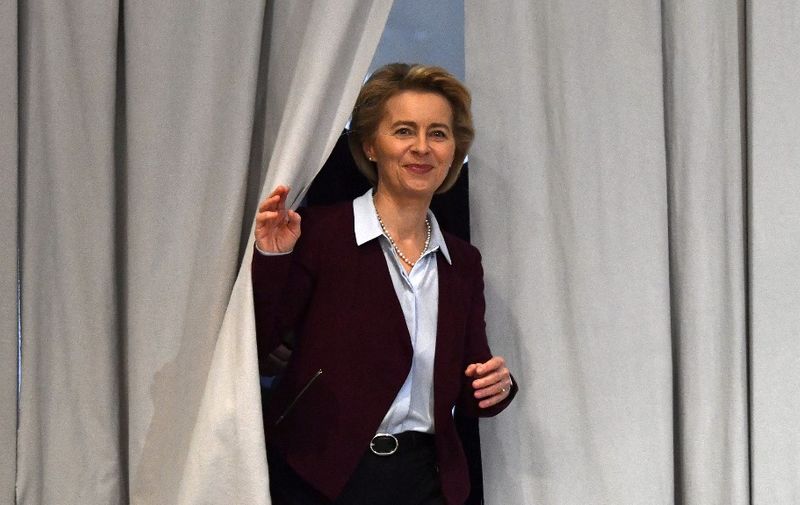 (FILES) In this file photo taken on December 08, 2018 German Defence Minister Ursula von der Leyen leaves the backstage area during the Germany's conservative Christian Democratic Union (CDU) party's congress at a fair hall in Hamburg, northern Germany. - EU leaders struck a deal on July 2, 2019 on the bloc's top jobs with German Defence Minister Ursula von der Leyen getting the powerful European Commission chief, Luxembourg Prime Minister Xavier Bettel said. (Photo by John MACDOUGALL / AFP)