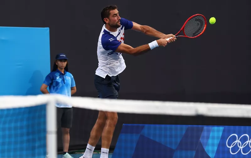 Tokyo 2020 Olympics - Tennis - Men's Singles - Round 1 - Ariake Tennis Park - Tokyo, Japan - July 24, 2021. Marin Cilic of Croatia in action during his first round match against Joao Menezes of Brazil REUTERS/Edgar Su