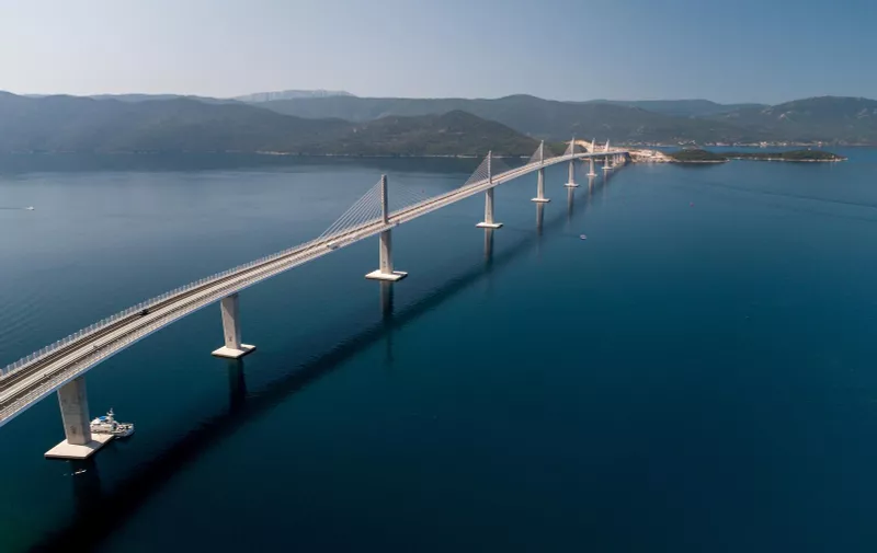 26.07.2022., Peljesac, Komarna - Peljeski most u svom punom sjaju uoci vecerasjeg otvorenja  Photo: Igor Kralj/PIXSELL