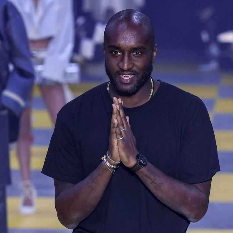 US fashion designer for Off-White Virgil Abloh acknowledges the audience at the end of the Off-White Women's Fall-Winter 2019/2020 Ready-to-Wear collection fashion show in Paris, on February 28, 2019. (Photo by Philippe LOPEZ / AFP)
