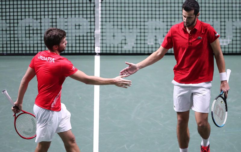 03.12.2021., Arena Madrid, Madrid, Spanjolska - Davis kup, polufinale, Hrvatska - Srbija. Mate Pavic i Nikola Mektic u trecem mecu igraju protiv Filipa Krajinovica i Novaka Djokovica