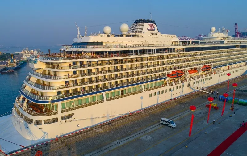 The US cruise ship "Viking Orion" is docked at the port city of Haikou for the first time in Haikou city, south China's Hainan province, 5 October 2018.

US cruise ship "Viking Orion" arrived at the port city of Haikou for the first time, bringing 845 European and American tourists to the beautiful island province of Hainan in south China on Friday (5 October 2018). (Photo by Gao lin / Imaginechina / Imaginechina via AFP)