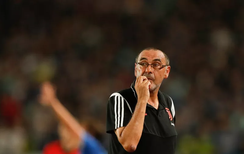 NANJING, CHINA - JULY 24: Head coach Maurizio Sarri of Juventus looks on during the International Champions Cup match between Juventus and FC Internazionale at the Nanjing Olympic Center Stadium on July 24, 2019 in Nanjing, China. (Photo by Fred Lee/Getty Images)