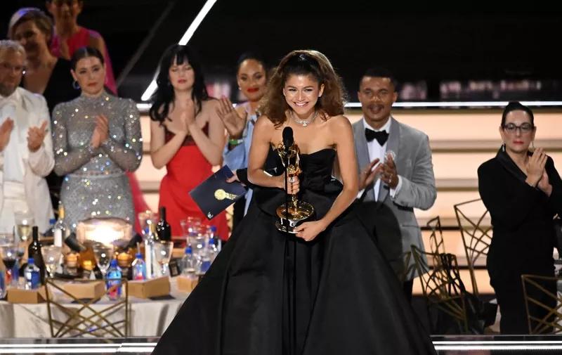 US actress Zendaya accepts the award for Outstanding Lead Actress In A Drama Series for "Euphoria" onstage during the 74th Emmy Awards at the Microsoft Theater in Los Angeles, California, on September 12, 2022. (Photo by Patrick T. FALLON / AFP)